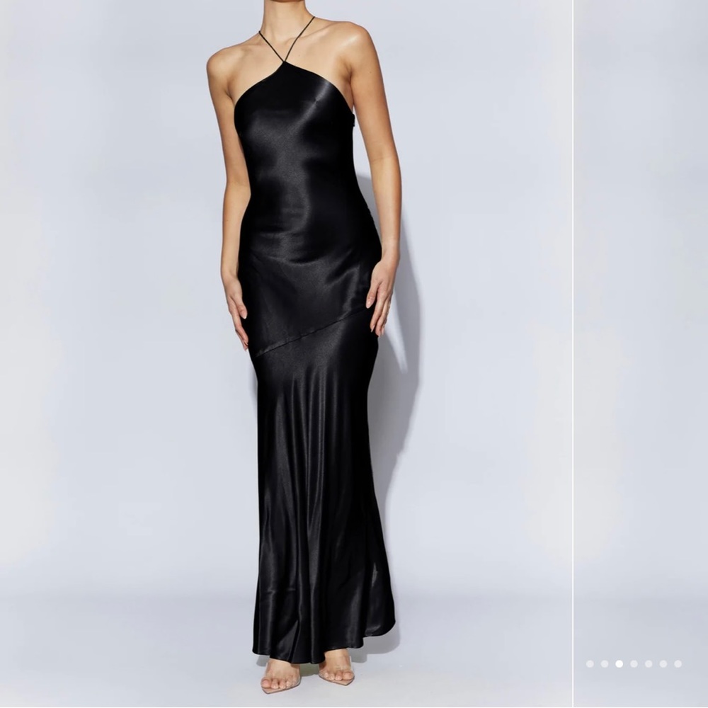 Meshki Black Satin Halter Gown